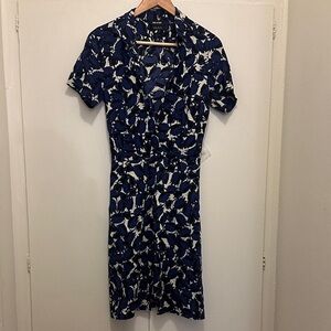 Isabel de Pedro Navy and White Patterned Midi Dress